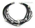 Multi-strand white freshwater pearl leather bracelet on sale