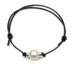 White single freshwater pearl leather bracelet for sale, 10mm