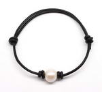 White single freshwater pearl leather bracelet onsale,  11mm