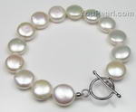 Freshwater white coin pearl bracelet on sale, 11-13mm