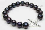 Baroque cultured freshwater black pearl bracelet 10-11mm wholesale