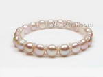Stretchy lavender button freshwater pearl bracelet wholesale, 7-8mm
