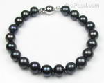 Black round fresh water pearl bracelet factory direct sale, A+ 8.5-9.5mm
