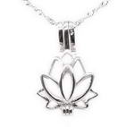 Lotus flower pearl cage pendant, sterling silver wish pearl cage