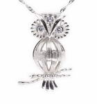 Sterling silver owl pendant, pearl cage charm, wish pearl animal cage pendant