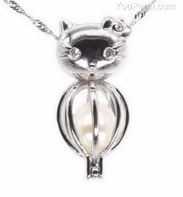Cat Necklace With Crystal Pendant Cute Imitation Pearl Adjustable