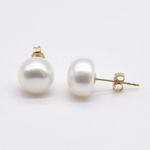 10-11mm white freshwater 14K gold filled pearl earring studs wholesale