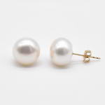 11-12mm white fresh water pearl earring studs on sale, 14K gold filled