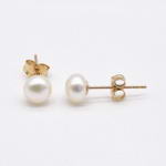 5-6mm white 14K gold filled pearl earrings, freshwater stud wholesale