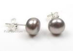 7-8mm gray fresh water pearl earring studs, sterling silver on sale