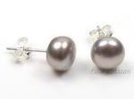 8-9mm gray freshwater pearl earring studs, sterling silver