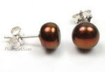 8-9mm coffee sterling silver freshwater pearl stud earrings wholesale