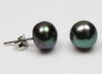 9-10mm black fresh water pearl earring studs buy online, 925 silver