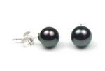 6-7mm round black freshwater pearl sterling studs on sale, AA+