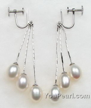 13X18mm Natural Multicolor Gemstone+7-8mm White Pearl Dangle Earrings 