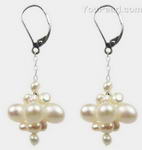 Leverback pearl earrings wholesale, white cultured pearl, 925 silver