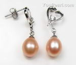 7-8mm sterling silver pink fresh water pearl dangle earrings for sale