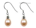 Pink freshwater pearl earrings factory direct, sterling silver, 7-8mm