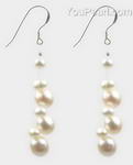 White triple drop freshwater pearl earrings wholesale, sterling silver