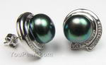 10-11mm 925 silver black fresh water pearl stud earrings wholesale