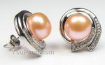 10-11mm pink/peach fresh water pearl earrings discounted sale, 925 silver