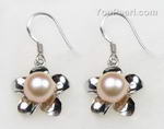 7-8mm quality fresh water pink pearl flower earrings discounts, 925 silver
