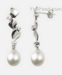 7-8mm white fresh water pearl drop earring for sale, sterling silver