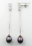 7-8mm black fresh water pearl drop earrings for sale, sterling silver