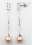 7-8mm pink pearl drop earrings, cultured pearl factory direct sale