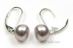 8-9mm grey pearl leverback earrings wholesale, sterling silver