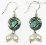 Abalone/paua shell, white pearl earrings on sale, sterling silver