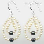 Silver drop earrings, black and white freshwater pearls direct buy