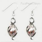 Freshwater lavender wish pearl, 925 silver cage drop earrings, 7-8mm