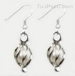 White wish pearl dangle cage earrings wholesale, 925 silver, 7-8mm
