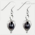 Freshwater peacock wish pearl, 925 silver cage drop earrings, 7-8mm