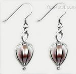 Cultured lavender wish pearl silver cage drop earrings sale, 7-8mm