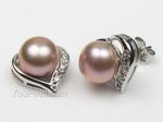 Lavender cultured pearl heart stud earrings buy bulk, 7-8mm, 925 silver