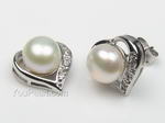 Sterling heart stud earrings of white freshwater pearl on sale, 7-8mm