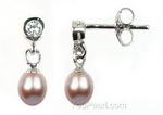 Lavender cultured pearl stud earrings for sale, sterling silver, 7-8mm