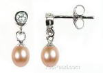 Pink freshwater pearl earring stud wholesale, 925 silver, 7-8mm