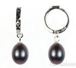 Black cultured pearl drop earrings whole sale, sterling silver, 7-8mm