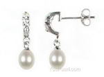 White freshwater pearl earring stud wholesale, 925 silver, 7-8mm