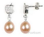 Freshwater pink pearl drop apple earrings on sale, 925 silver, 7-8mm