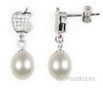 Sterling silver freshwater white pearl drop apple earrings, 7-8mm