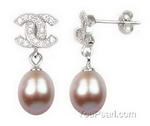 Lavender freshwater pearl teardrop earrings on sale, 925 silver, 7-8mm