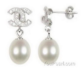 chanel black pearl drop earrings silver