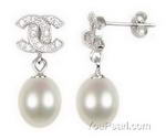 Teardrop fresh water white pearl earrings, sterling silver, 7-8mm