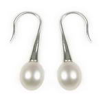 White freshwater pearl drop earrings on sale, sterling silver, 7-8mm