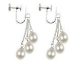 Freshwater triple pearl screw non-pierced 925 silver earrings, 7-8mm