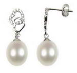 925 silver freshwater pearl bridal double heart earrings sale, 7-8mm